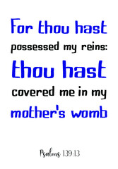 For thou hast possessed my reins thou hast covered me in my mother's womb. Bible verse, quote