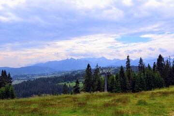 Fototapeta na wymiar Tatra Mountains panorama. Beautiful view from Kotelnica mountain. Bialka Tatrzanska, Podhale, Poland. High Tatra summits.