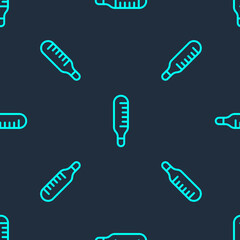 Green line Medical thermometer for medical examination icon isolated seamless pattern on blue background. Vector Illustration.