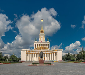 The exhibition center is a tourist destination in Moscow. Main alley view in summer