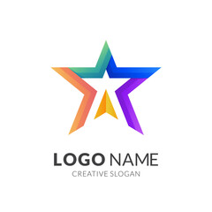 star and arrow logo template, modern 3d logo style in gradient vibrant colors
