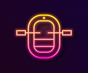 Glowing neon line Rafting boat icon isolated on black background. Inflatable boat with paddles. Water sports, extreme sports, holiday, vacation. Vector Illustration.