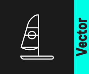 White line Windsurfing icon isolated on black background. Vector Illustration.