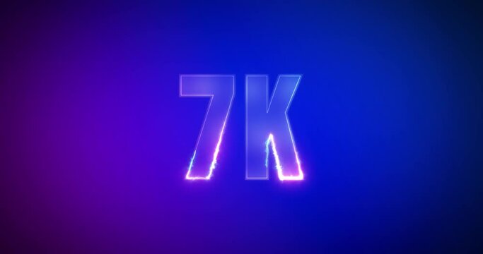 7K. Electric lightning words. Burning Logo on purple blue background. High quality 4k footage. 7000