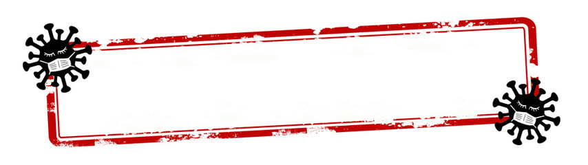 CORONAVIRUS banner - Red grunge scratched blank empty stamp sticker, with cartoon virus symbol, isolated on white background