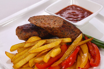Roasted sausage with fried potato