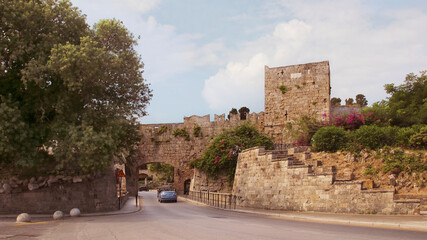 Fototapeta na wymiar Freedom Gate also known as Eleftherias Gate, the Old Town of Rhodes, Rhodes, Greece