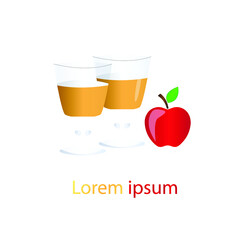 Apple juice icon vector. Apple cider vector. Apples with bottle and glass vector. Fermented fruit drink icon.
