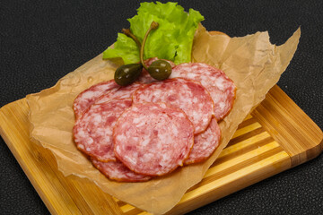 Spanish Salchichon sausage with salad