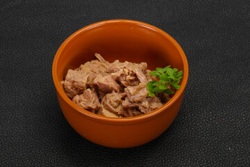Canned tuna fish in the bowl