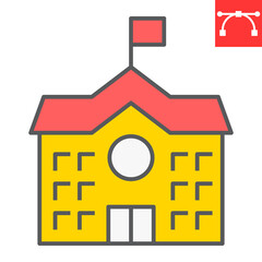 School Building color line icon, school and education, house sign vector graphics, editable stroke colorful linear icon, eps 10.