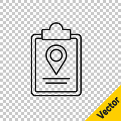 Black line Folded map with location marker icon isolated on transparent background. Vector Illustration.