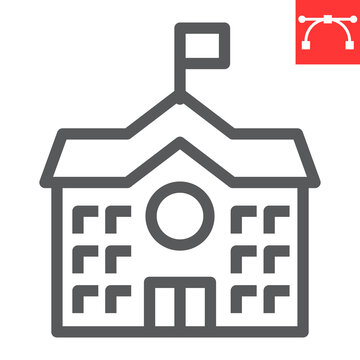 School Building line icon, school and education, house sign vector graphics, editable stroke linear icon, eps 10.