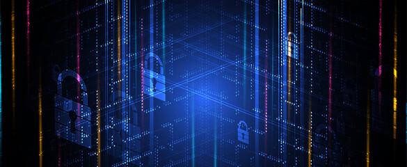 internet digital security technology concept for business background. Lock on circuit board