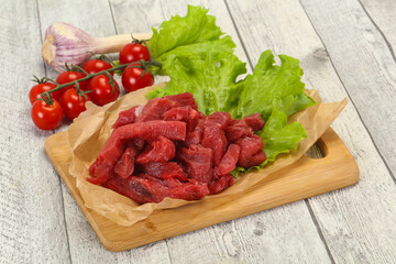 Raw beef meat sliced for cooking