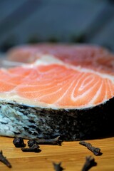 macro on fresh salmon steak