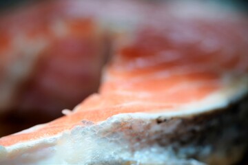 close up of a slice of raw salmon