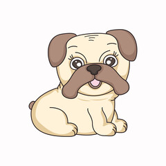 Cute cartoon dog of pug breed. Vector illustration.