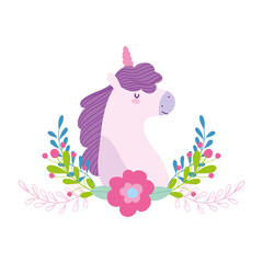 little unicorn flowers branches fantasy magic animal cartoon