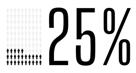 Twenty five percent people chart graphic, 25 percentage population demography vector diagram