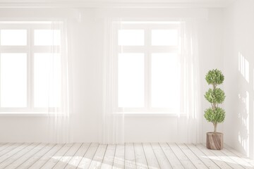 White empty room. Scandinavian interior design. 3D illustration