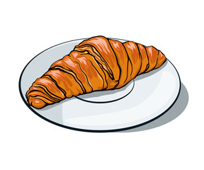Fresh hot tasty bakery. Croissant on a plate.
