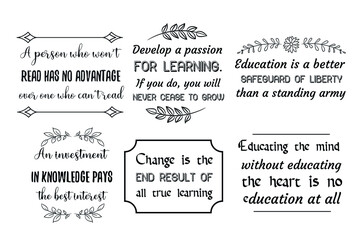 Set of Vector Quotes about knowledge and education. Calligraphy sayings for print. 