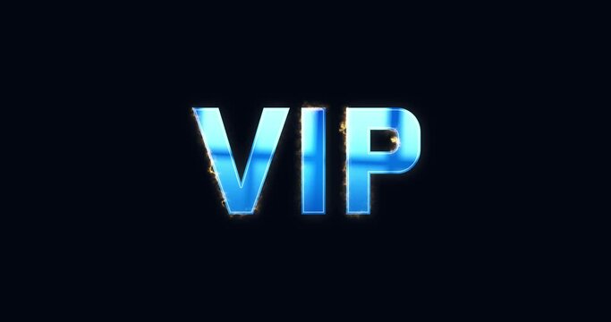VIP, Very Important Person. Electric lightning text. Burning Logo reveal animation on black background. High quality 4k footage