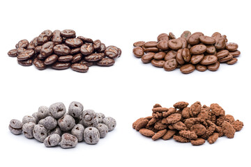 collage of assorted chocolates confectionery on white background