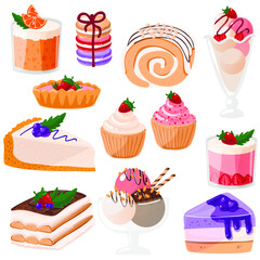Set of colorful tasty isolated dessert. Vector