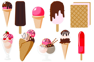 Set of colorful tasty isolated ice cream. Vector