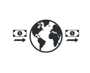 Money transfer icon. Around the globe money transfer vector icon. Money revolves around glove. Fast money transfer icon. Transfer icon. 