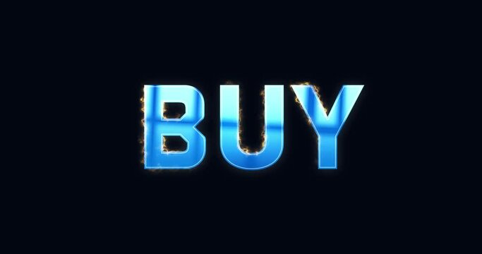 Buy. Electric lightning text. Burning Logo reveal animation on black background. High quality 4k footage