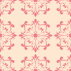 Floral seamless pattern. Pink flowers on beige background