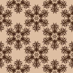Fototapeta premium Floral seamless pattern. Brown design on beige background