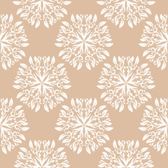 Floral seamless background. White flower pattern on beige backdrop