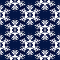 Floral seamless pattern. White design on deep blue background