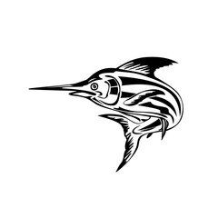 Atlantic Blue Marlin Jumping Upward Retro Black and White