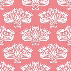 Seamless background with white flowers on pink backdrop