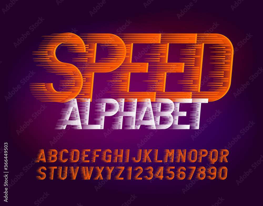 Fototapete speed alphabet font. fast wind effect letters and numbers. abstract blurred background. stock vector