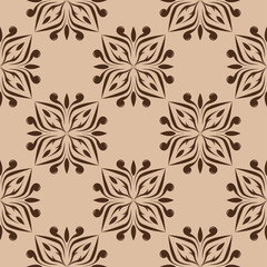 Floral seamless pattern. Brown flowers on beige background