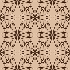 Beige brown floral seamless background. Pattern with flowers