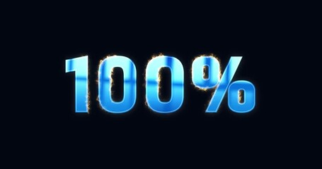100 Percent. Electric lightning text. Burning Logo reveal animation on black background. High quality 4k footage