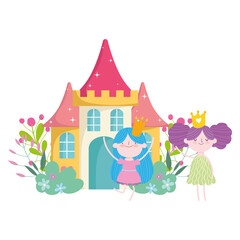 cute little fairies princess tale cartoon castle flowers