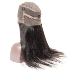 straight black human hair weft wigs on a fake model