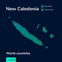 Vector map of New Caledonia in green colors on the dark blue background