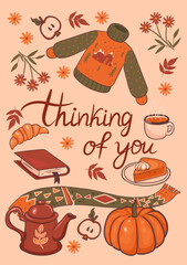 Autumn card with the inscription. Vector graphics.