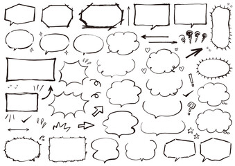 Obraz premium 墨と筆で描いた吹き出しセット 黒