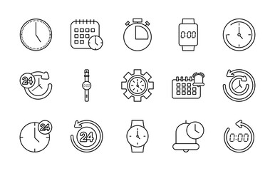 stopwatch and time icon set, line style