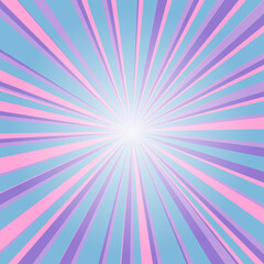 Pop art colorful comics book magazine cover. Striped rainbow background. Cartoon funny retro pattern strip mock up. Vector halftone illustration. 90-s style. Sunburst, starburst shape.